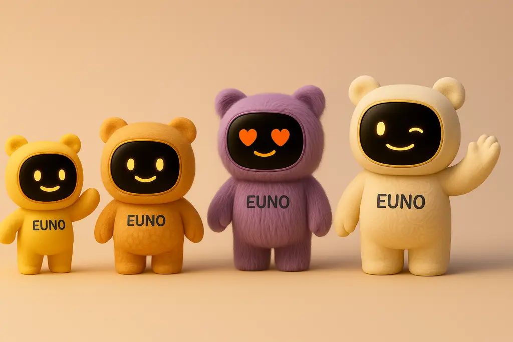 Des Eunos de différentes tailles font un geste de coucou aux visiteurs